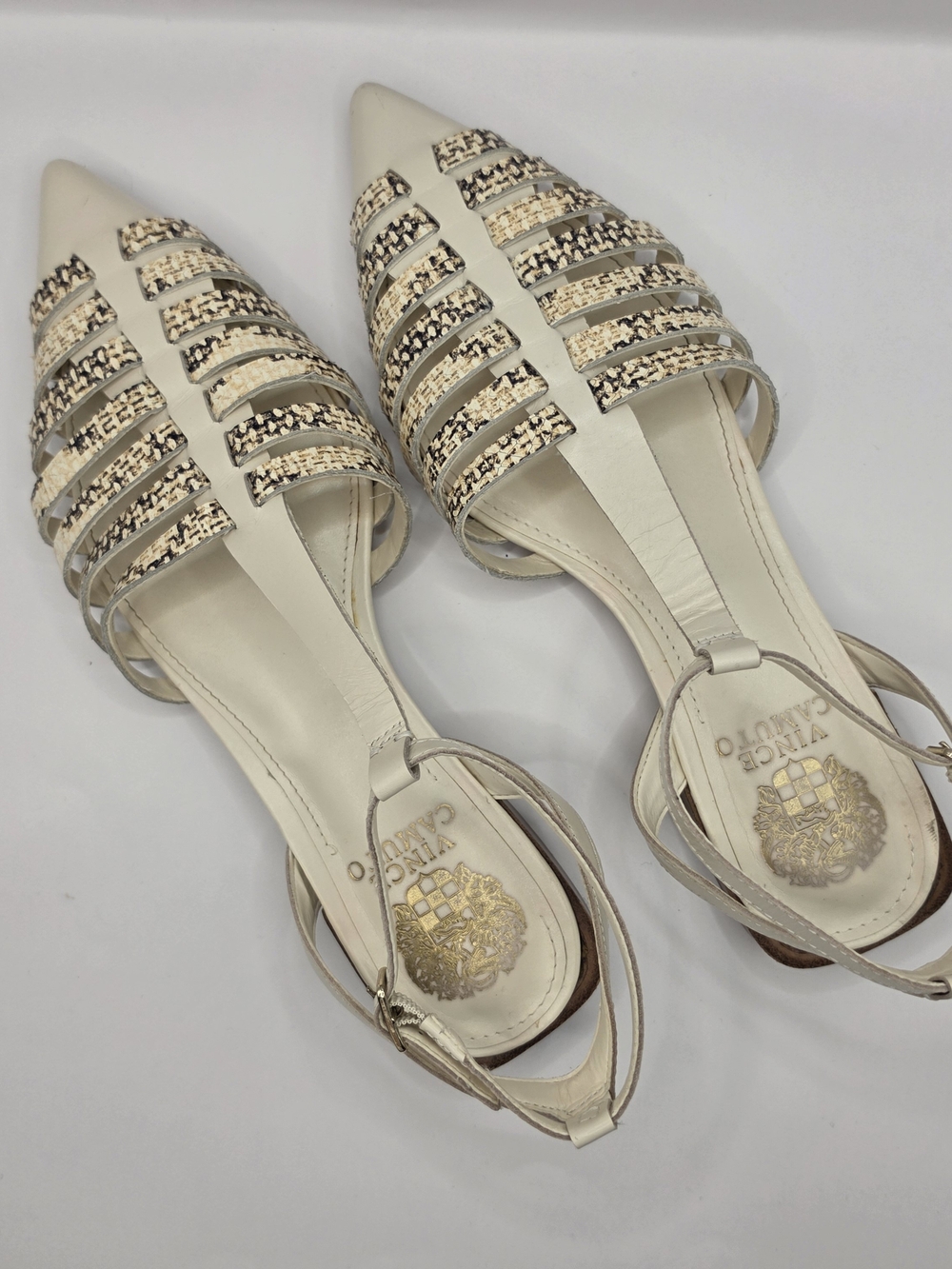 Vince Camuto Ivory Pointed Cage Flat Sandals